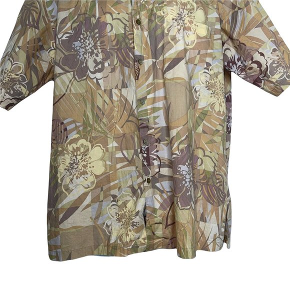 Tori Richard Tan Floral Hawaiian Button Front Made in the USA Shirt Men's L - Picture 3 of 10